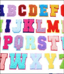 Fabric and Sewing Textiles towel Embroidery Cartoon Colorf Letters Chenille Patch Fabric Custom Sew On Rainbow Colours Letter Stick4514338