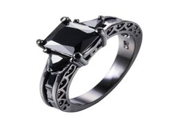 Vintage Black Zircon Rectangle Stone Rings For Women Crystal Ring Female Wedding Jewellery Finger Bands9590217