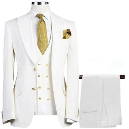 3 Pcs Set Suit Pants Vest Double breasted Custom Made Fashion Mens Casual Boutique Business Groom Wedding Jacket Blazers Coat 240508