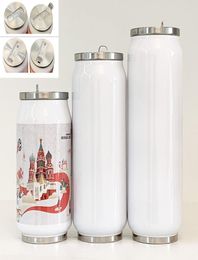 DIY Sublimation mug 9 12 15oz Cola Can with 2 Types Lids White Heat Transfer Coke Cans Stainless Steel Insulated Water Bottles Tra8936556