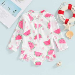 Enstycken Småbarn Baby Girls Bikini Beach Badkläder Floral dragkedja baddräkt Upf 50+ Rash Guard 1Piece Långärmad baddräkt H240508