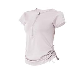 Women TShirt Clothing Tops Tees girls joggers running Summer Shortsleeved Fitness Exercise Fastdry Solidcolored Rope Semizip 8221157