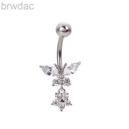 Navel Rings 1 pc New Butterfly Zircon Fashion High Quality Surgical Steel Navel Piercing Belly Button Rings Belly Piercing Body Jewellery d240509
