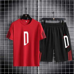 Men's Tracksuits Summer short slved shorts casual sports set mens fashion set quick drying handsome thr bar two piece set Y240508