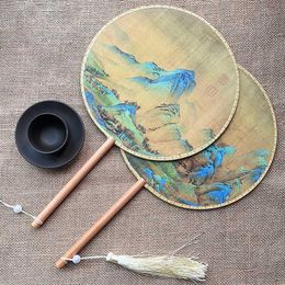 Chinese Style Products 1Pcs Chinese Fan Thousands Of Miles Of Rivers And Mountains Green Silk Cloth Double Sided Ancient Fan Home Decoration Crafts New