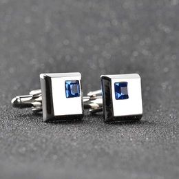 Cuff Links 2-color fashionable mens French shirt cufflinks brand cufflinks square wedding party white/blue crystal cufflinks Q240508