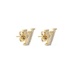 Gold full diamond charm stud earrings letter earring Stainless Steel aretes orecchini for women party wedding lovers gift engagement je 3011