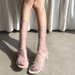 Women Socks Fashion Breathable Lolita Kawaii Transparent Summer JK Hosiery Medium Tube Mesh
