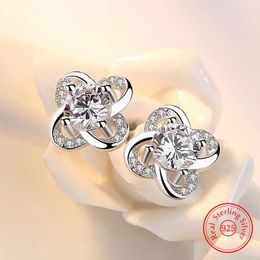 Stud Earrings Pure 925 Sterling Silver Woman's High-quality Fashion Jewelry Flower Crystal Zircon XY0252