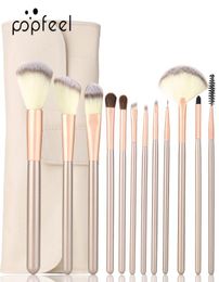 Popfeel Makeup Brush Set 12 Nylon Wool Wooden Handle Aluminium Tube travel Make Up Brushes Sets3361505