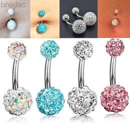 Navel Rings 1PC 316l Surgical Steel Assorted Colours Navel Ring Double Epoxy Crystal Balls Belly Button Ring Navel Piercing Body Jewellery 14g d240509