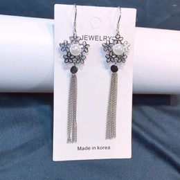 Dangle Earrings 925 Sterling Silver Exaggerated Long Tassel Earring Zircon Freshwater Pearls Exquisite Jewellery Gift For Women Wreath Ear