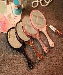Romantic vintage Lace Handheld Mirror Bronze Gold Black Pink Makeup Mirrors Cosmetic Tool 4 Colors 6128066