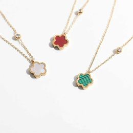 Pendant Necklaces Female Trend New Stainless Steel Luxury Double Colour Flower Clover Pendant Necklace For Women Fashion Gold Colour Acrylic Jewellery T240509