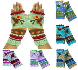 Five Fingers Gloves Knitted Long Hand Women039s Warm Embroidered Arm Warmers Kawaii Winter Fingerless Touchscreen Girl Outdoor14251211