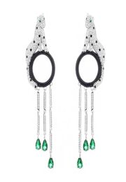 Luxury Brand Party Jewellery Women Panthere Earrings 3D Full Diamond Leopard Drop Earrings Tassels Drop Water Green Stone Panthe6755487