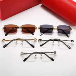 Designer Sunglasses High-quality versatile sunglasses for men and women frameless square C-shaped plate glasses legs sunglasses optical glasses 3RLN