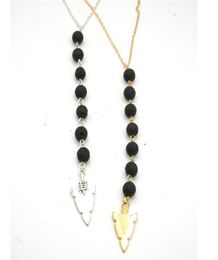 Fashion Mini Black Lava Stone Beads DIY Essential Oil Perfume Diffuser Pendant Long Necklace Arrowhead Charms Jewellery Women Gift7251830
