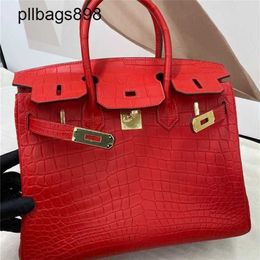 Cowhide Handbag Brkns Genuine Leather Crocodile skin belly half honey wax 30 with red goldHHMT3JPH