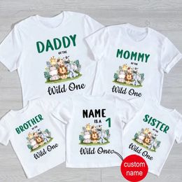 Family Matching Zoo Animal Party Birthday Tshirt Wild One Clothes Kids Boy Shirt Party Girls TShirt Children Outfit Custom Name 240507