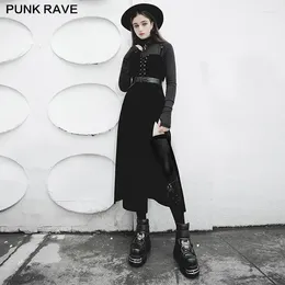 Casual Dresses PUNK RAVE Women's Metal Buttons Black Sling Workwear Dress Street Style Velvet Suspender Double High-waisted