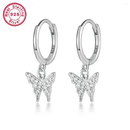 Hoop Earrings A Pair Of S925 Sterling Silver Sweet Temperament Butterfly Pendant Inlaid With Zircon Birthday Gift For The Girl