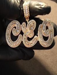 AZ Custom Name Baguette Cursive Letters Pendant Necklace Gold Silver Cubic Zirconia Men Women Hiphop Jewelry1706026