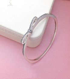 Womens 925 Sterling Silver CZ Diamond Bow Bangle Bracelets Original logo box for Real Silver Bangle Women Gifts Gift Jewelry5356963