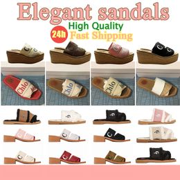 Luxury Sandals Famous Designer Women Slippers Woody high quality Wedge Sliders comfortable bigsize elegant red canvas summer 2024