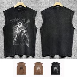 Small fashion brand Purple new designer vest ZJBPUR039 sketch figure to do old printed vest vest R96W90 men and women loose casual elastic slim sleeveless T-shirt