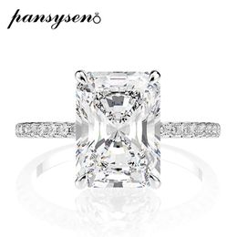 PANSYSEN Real 925 Sterling Silver Emerald Cut Created Moissanite Diamond Wedding Rings for Women Luxury Proposal Engagement Ring CX2006 321b