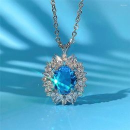 Pendant Necklaces Huitan Bling Blue CZ Necklace Anniversary Party Lady's Accessories Birthday Gift Luxury Jewelry For Women 2024