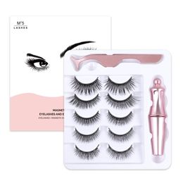 5 Pairs Magnetic Eyelashes False Lashes +Liquid Eyeliner +Tweezer eye makeup set 3D magnet False eyelashes Natural reusable No Glue Needed Wholesale Makeup