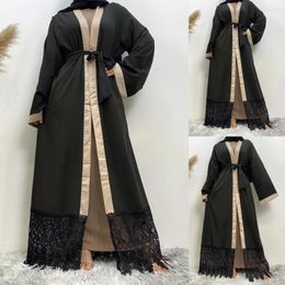 Ethnic Clothing Abaya For Women Dubai 2024 Fashion Middle East Muslim Islamic Kimono Black Lace Patchwork Open Turkey Dresses