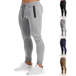 Men's Pants Ice Silk Slim Fit Side Zipper Pockets Men Sport Drawstring Elastic Waist Gym Training Jogging Sweatpants Long Trousers