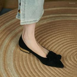 Casual Shoes Normal Leather For Women Square Heels Low Heel Elegant Woman Footwear Pointed Toe Pleated 39 Quick Delivery Dress L