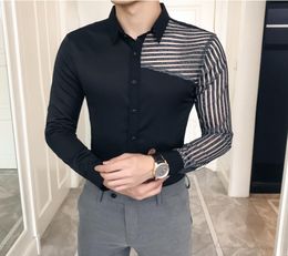 Men039s Dress Shirts See Through Lace Hollow Men Shirt Long Sleeve Spring Mens Casual Slim Fit Night Club Chemise Homme7051995