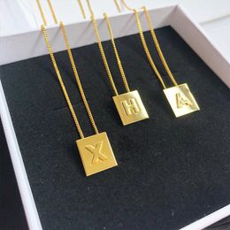 Letter U V W X Y Z small square necklace brass gold-plated small gold medal Necklace letter pendant Necklace Jewellery Valentine And Thanksgiving Day Dating Never Fade
