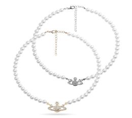 Rhinestone Faux Planet Saturn Pendant Necklace Aricial Pearl Bead Chain Choker Collar for Women Birthday Anniversary Wedding8403932