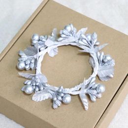 Decorative Flowers Silver Christmas Flower Ring Berry Napkin Candle