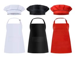 6 Pcs Kids Aprons and Hats Set Children Chef Aprons for Cooking Baking Painting White Black Red18453789