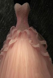 Beading Pearls Pink Tulle Ball Gown Quincenera Dresses With Beaded Bodice Sweetheart Sweet 16 Party Dress Quinceanera Dress Formal6006941