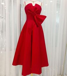 Casual Dresses High Quality Women Elegant Big Bow Spaghetti Strap Long Party Evening A-line Red Dress