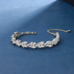 Wedding Bracelets Brand New Arrival Marquise Cut Cubic Zirconia Wedding Leaf Bracelet for Brides Bridesmaids Mother of the Groom