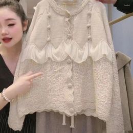 Women's Blouses Japan Style Ruffles Sweater Coat Women Knitted Cardigan Jacket Fashion Loose Long Sleeve Single-breasted Knitwear Tops