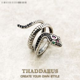 Ring Snake Black Stones Europe Style Classic Tear Jewerly для женщин, совершенно новый подарок в чистом стерлинговом сере