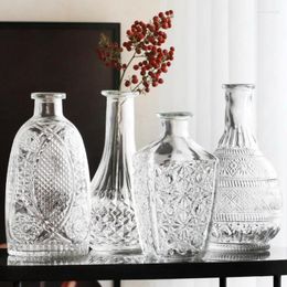 Vases Relievo Glass Vase Small Mouth Bottle Transparent Decoration Simple Living Room Table Dry Flower Arrangement Device