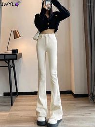 Women's Jeans Solid Colour Streetwear Flare 2024 All-match High Waist Slim Stretch Bell Bottom Korean Fashion Skinny Denim Trousers