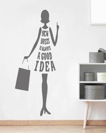 Shopping Girl Model Vinyl Sticker Fashion Woman Pretty Design Window Sticker Decal Vinyl Silhouette Boutique Window Decor4697219