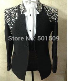 Wholesale- real photos handsewing bead luxury black/red/blue/pink full rhine glitter mens tuxedo suit/stage performance,only jacket1067321